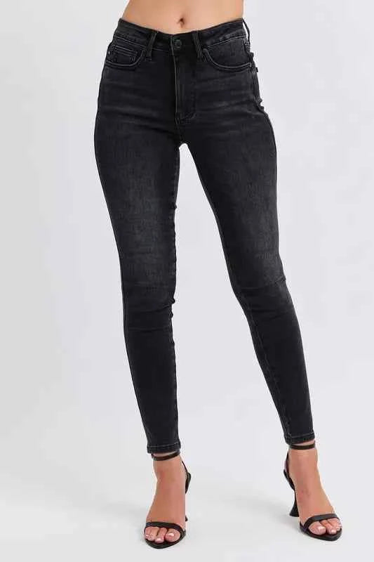 Judy Blue Plus Size Mid Rise Tummy Control Skinny Jeans.