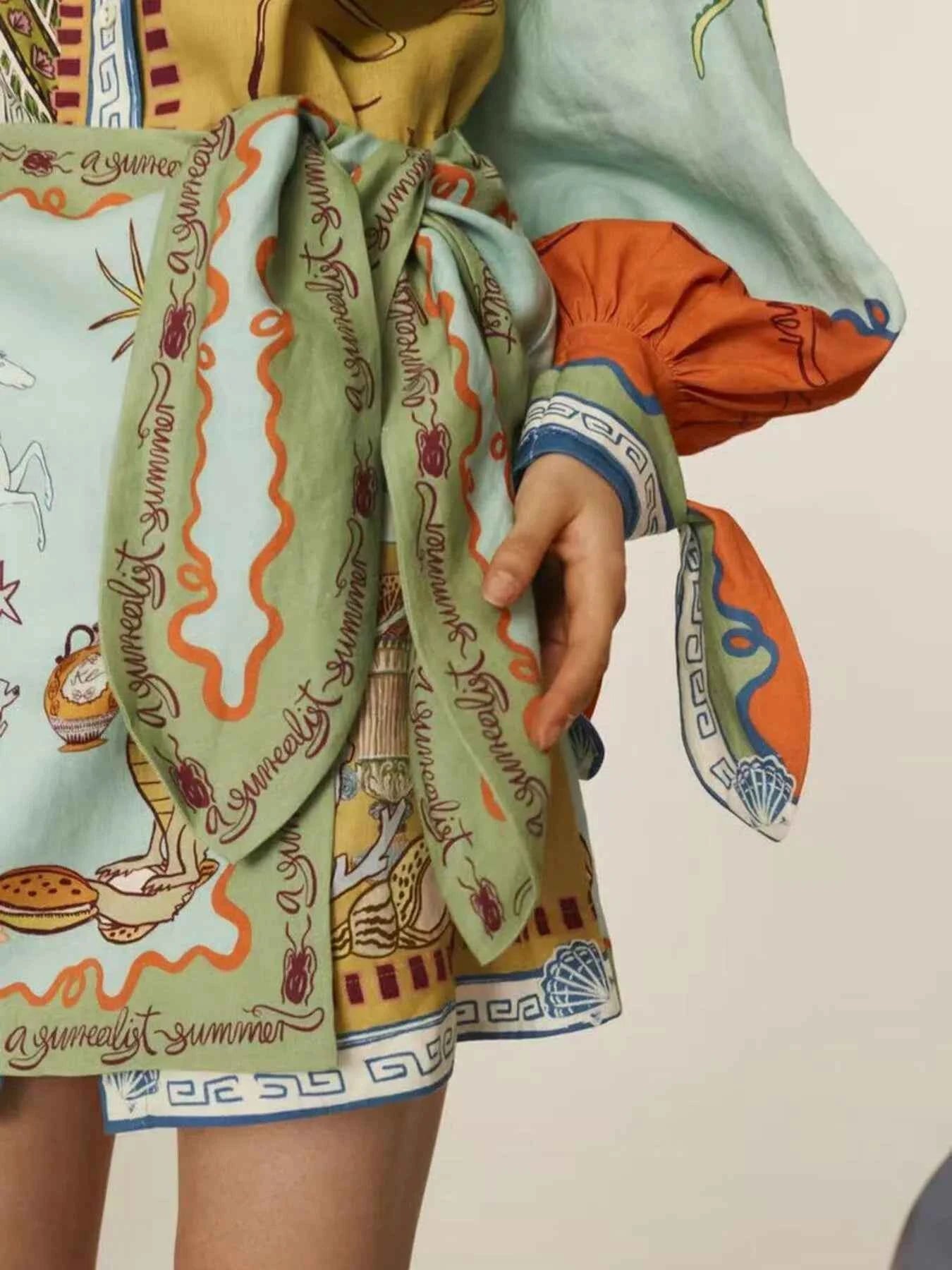 Printed Long Sleeve Shirt Dress.