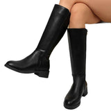 Women's Leather Knee-High Block Heel Boots.