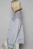 Floral Trim Ruffle Washed Shacket.