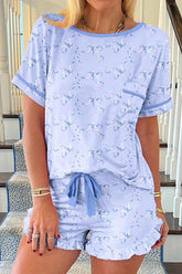 Bow Print Short Sleeve Pajama Set.