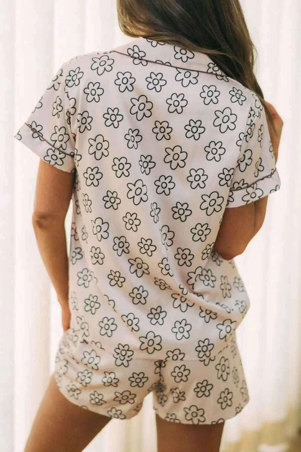 Floral Print Lounge Set: Top & Shorts.