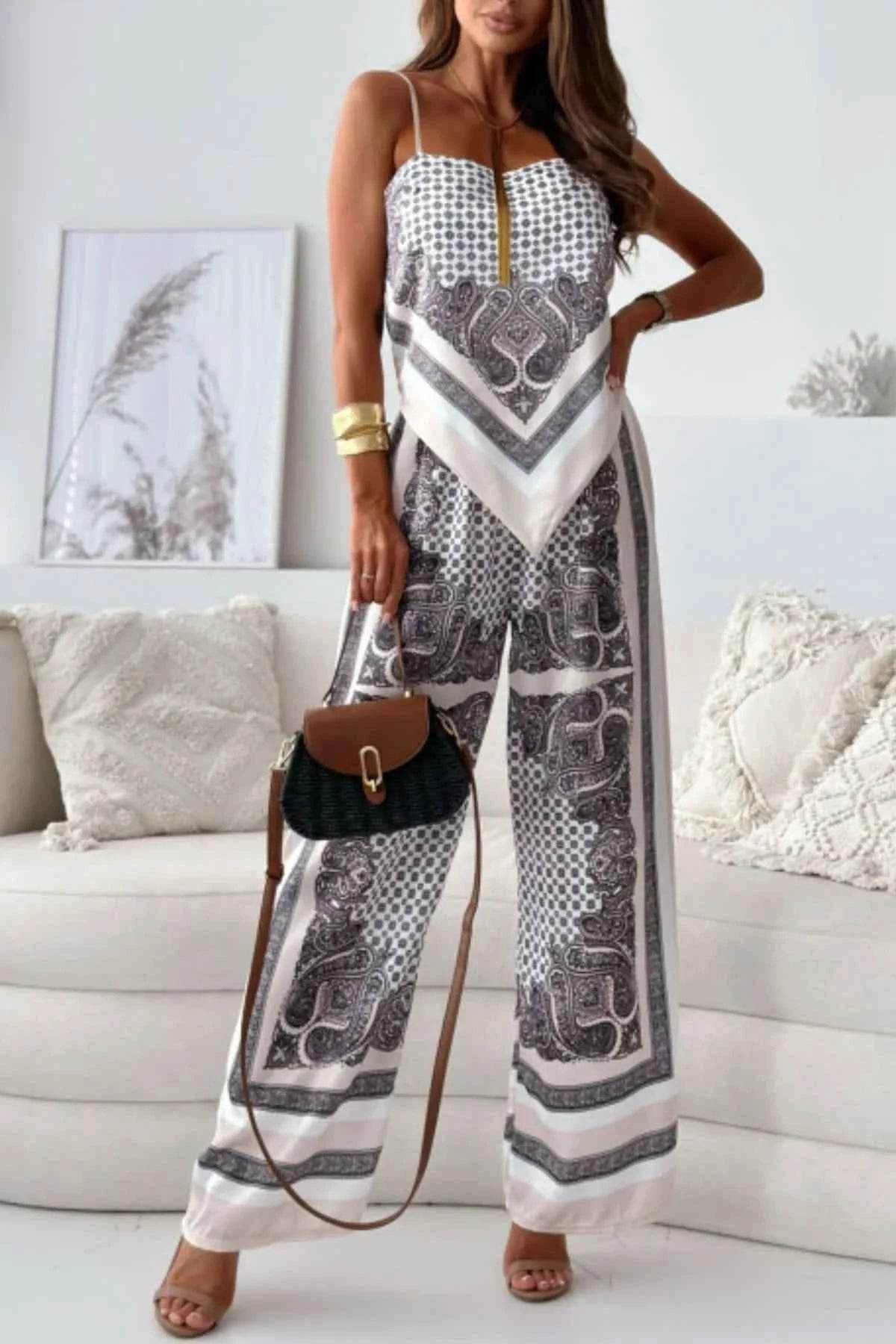 Printed Cami and Wide Leg Pants Set - EBYNN