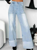 High-Waisted Wide-Leg Jeans with Cuffed Hem.