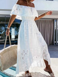 Eyelet Ruffled Hem Off-Shoulder Dress.
