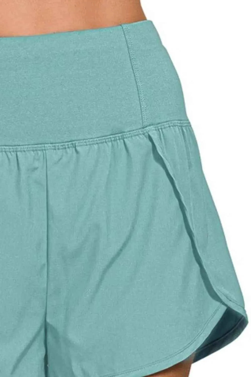 Zenana High Waisted Zippered Back Pocket Running Shorts.