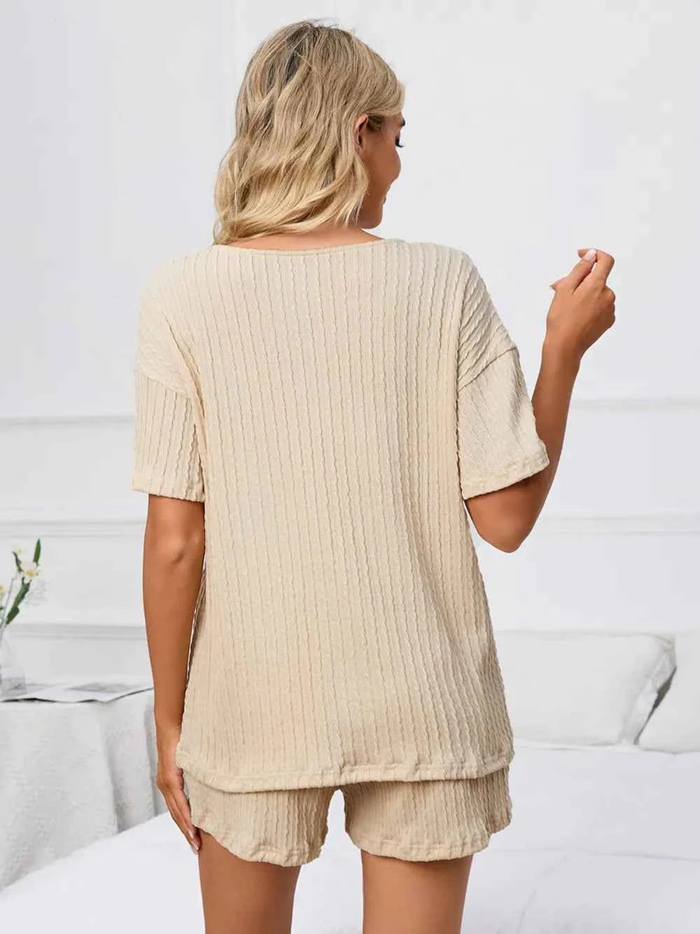 Notched Short Sleeve and Shorts Lounge Set.