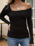 Asymmetrical One Shoulder Knit Top.