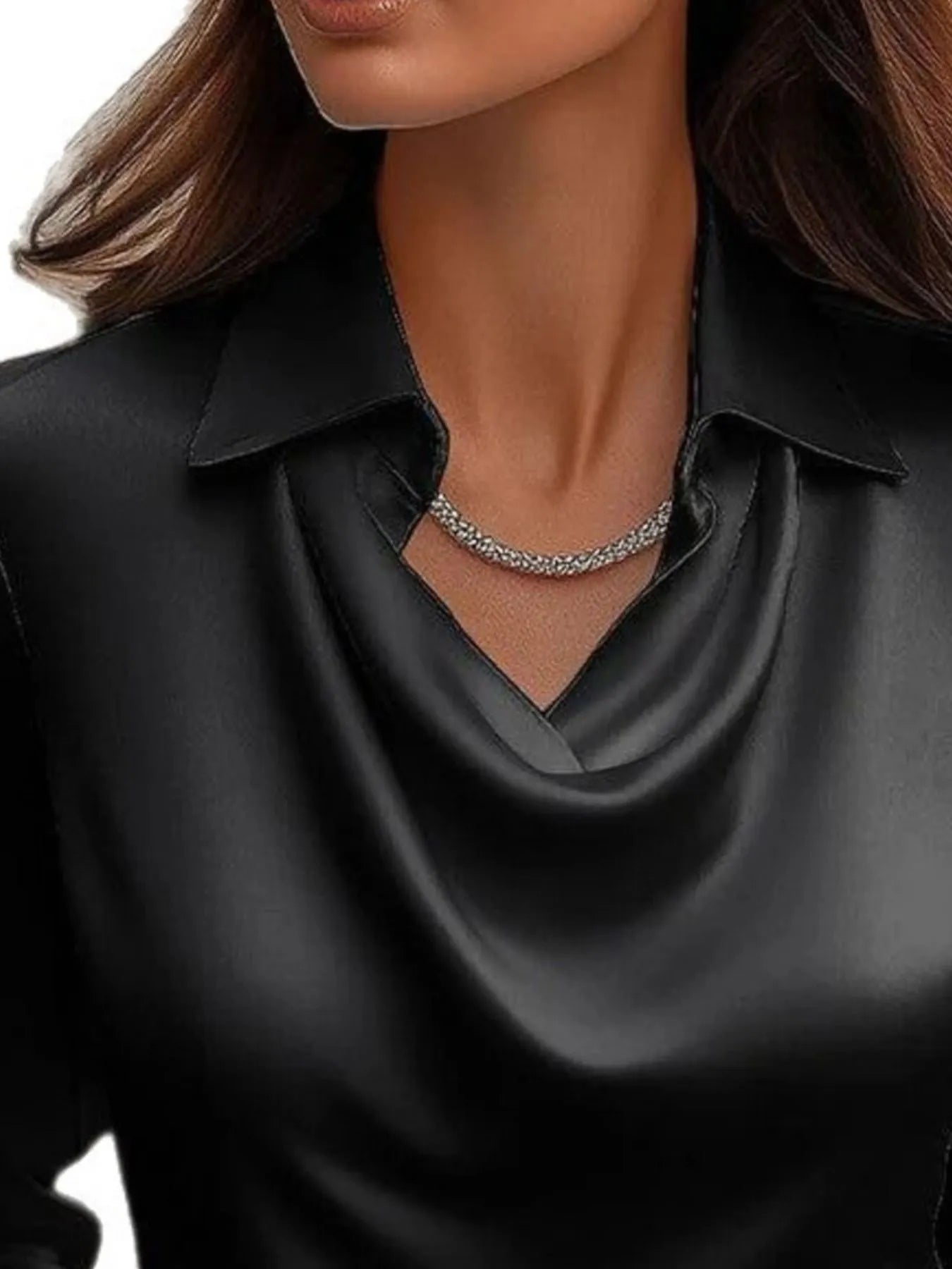 Plus Size Collared Neck Long Sleeve Blouse.