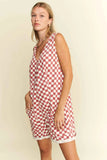 Jade By Jane Plus Size Back Tie Sleeveless Plaid Romper.