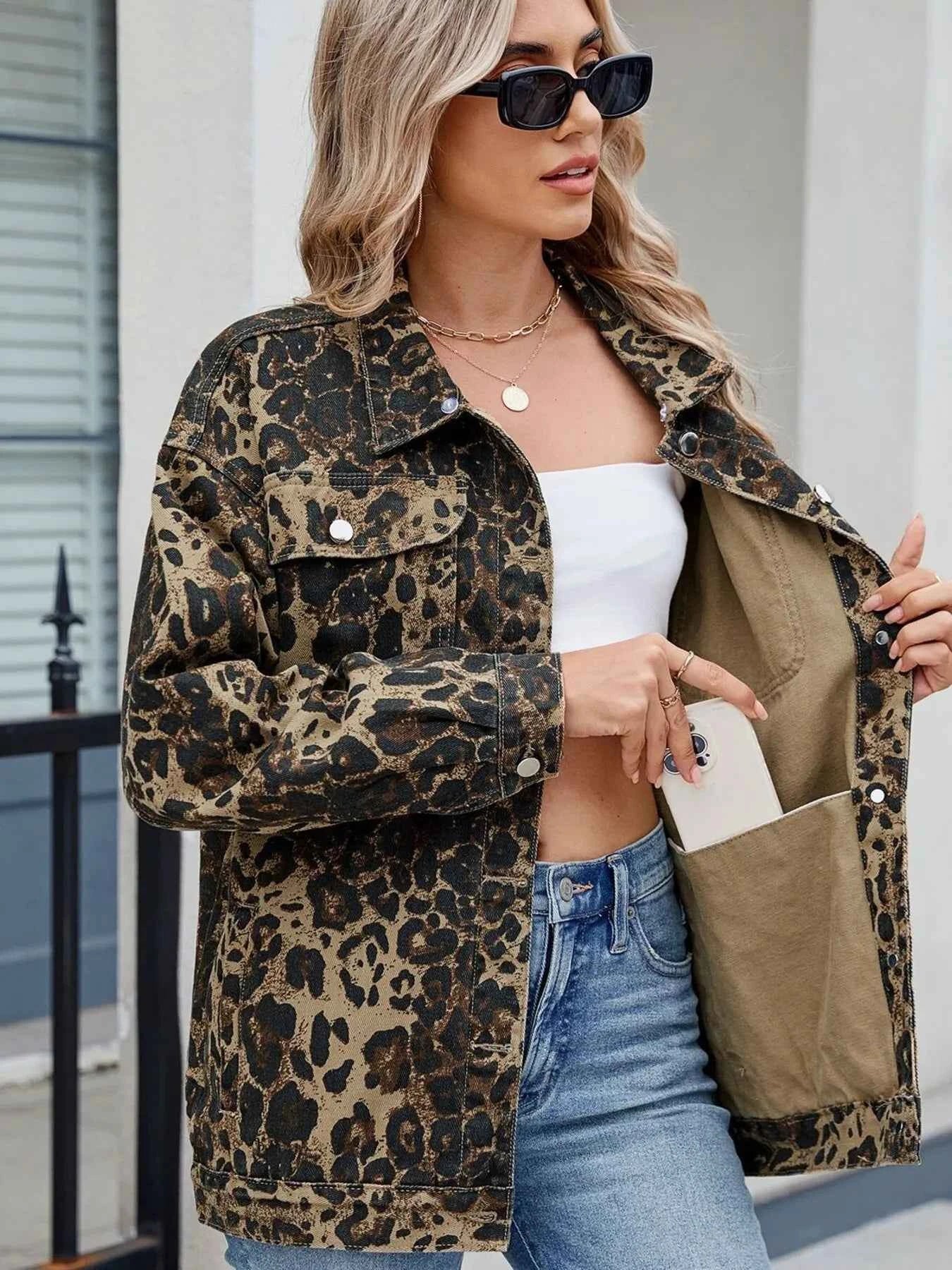 Leopard Print Oversized Denim Jacket.