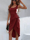 Wrap Tank Midi Dress with Asymmetric Hem.