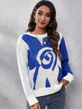 Contrast Round Neck Long Sleeve Sweater.