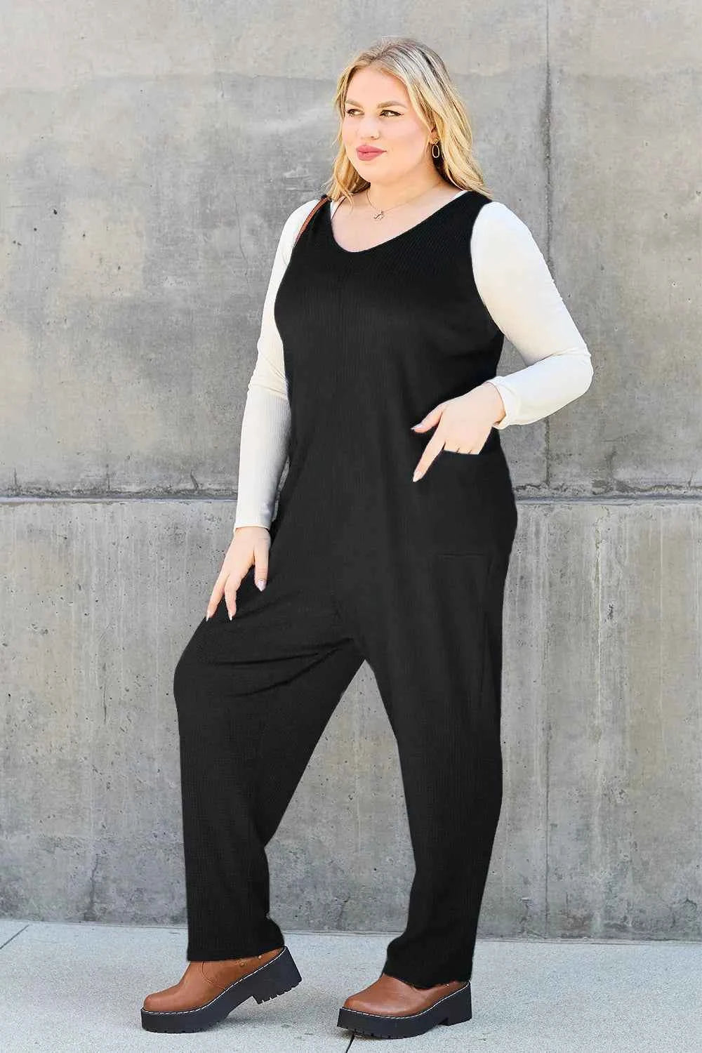 Double Take Full Size Sleeveless Straight Jumpsuit.