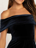 Off-Shoulder Wrap Dress with Side Slit.
