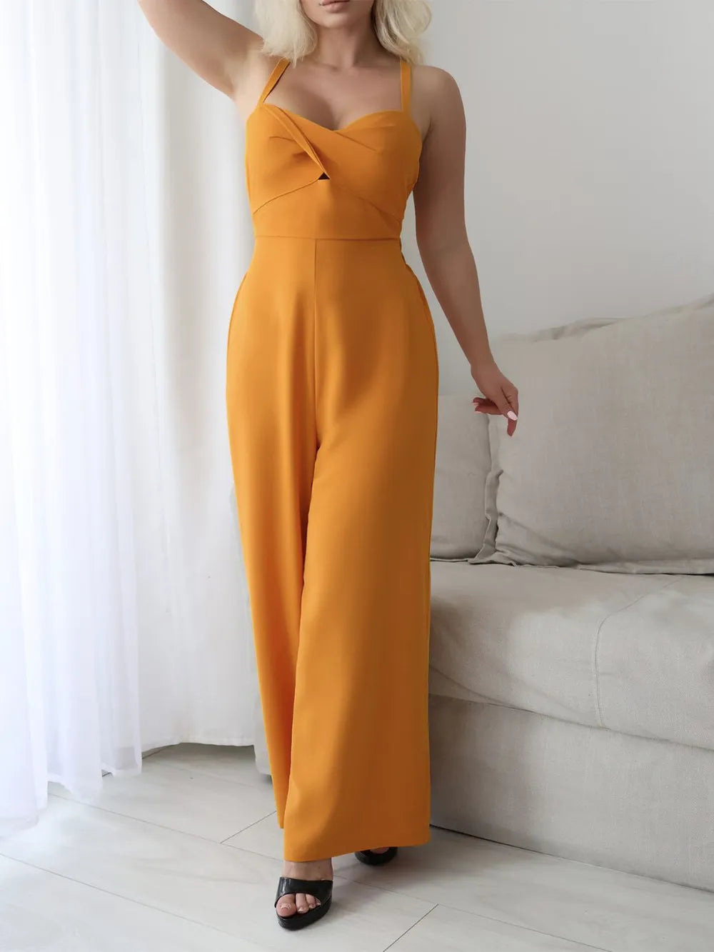Devine Tie Back Backless Crisscross Jumpsuit.