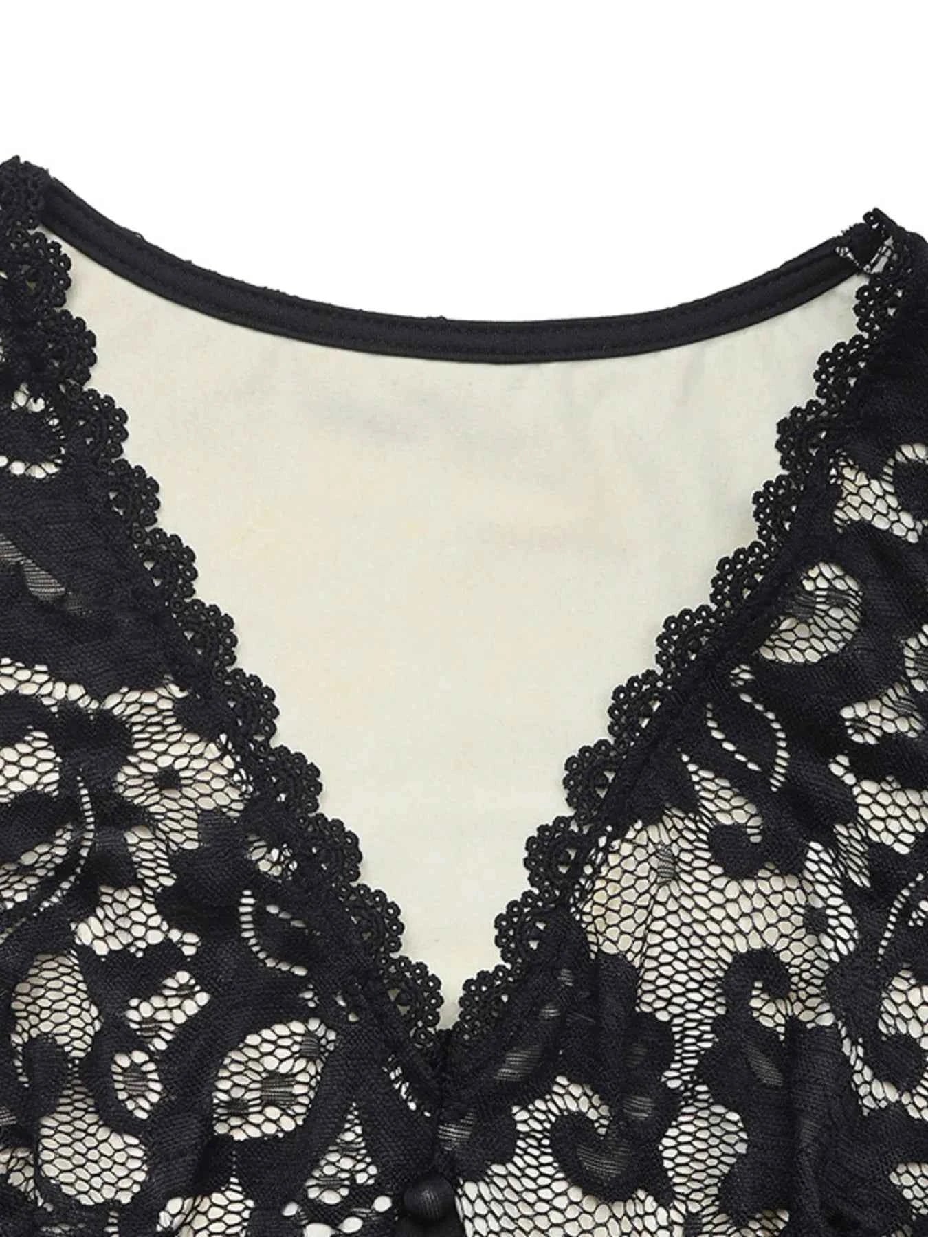 Lace V-Neck Long Sleeve Maxi Dress.