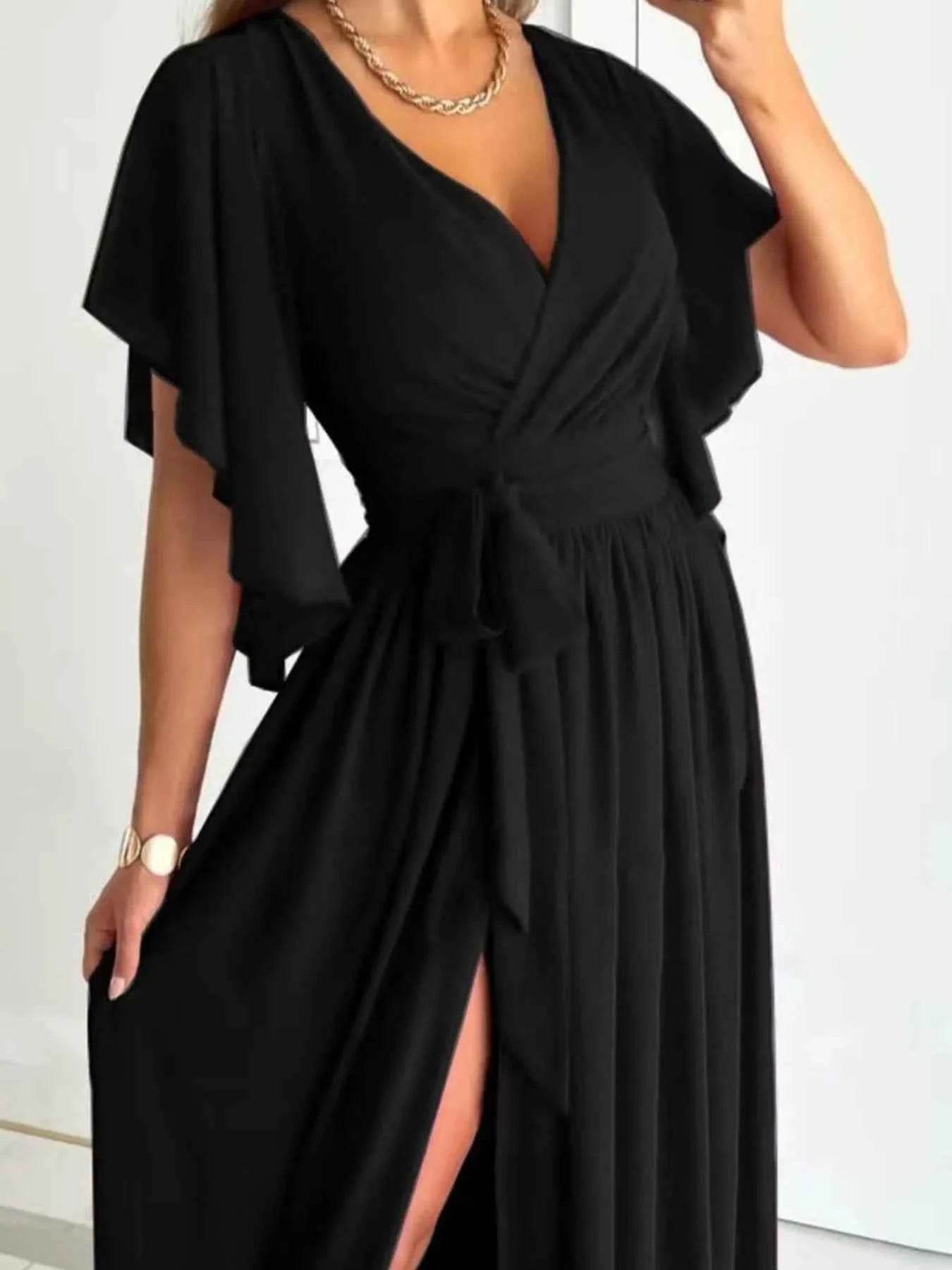 Flutter Sleeve Surplice Tie Waist Dress.