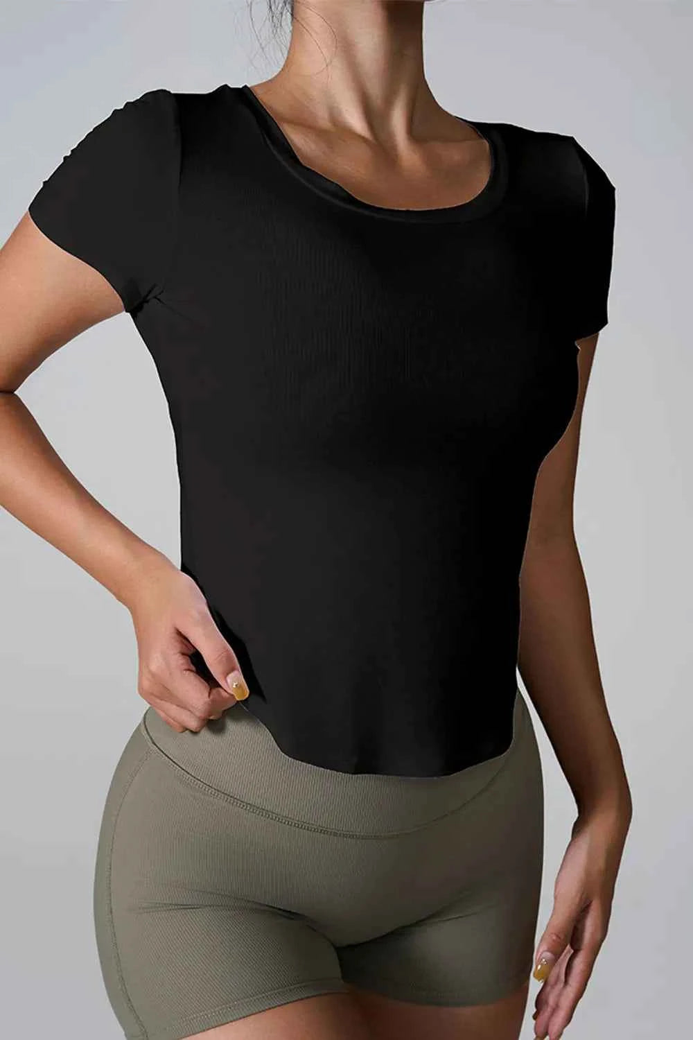 Cutout Round Neck Short Sleeve Active T-Shirt.