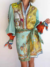 Printed Long Sleeve Shirt Dress.