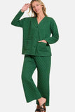 Zenana Quilted Button Up Long Sleeve Top & Pants Lounge Set.