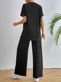 V-Neck Short Sleeve Top and Pants Set.