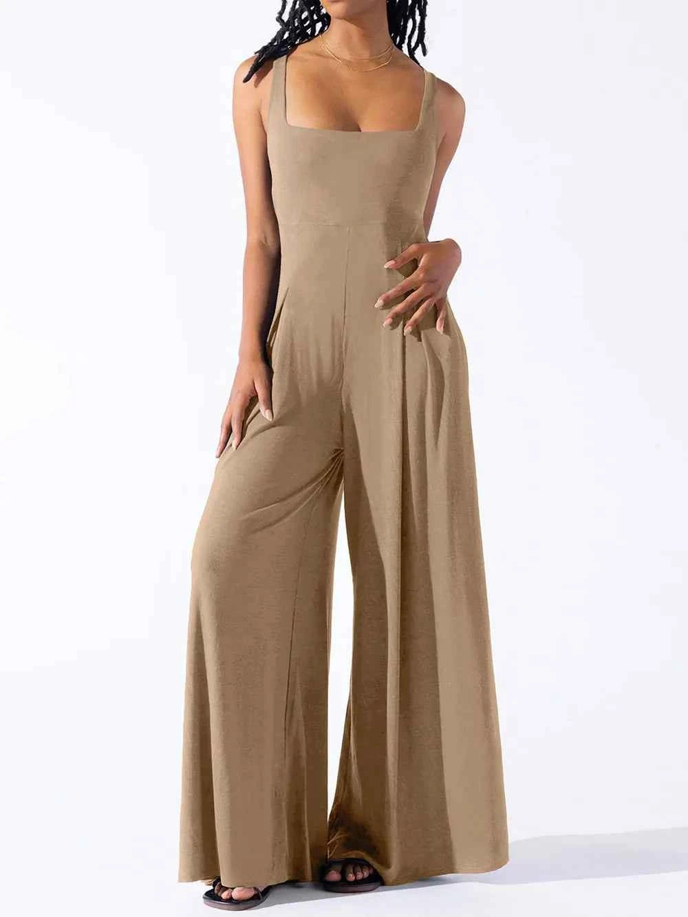 Square Neck Wide Strap Jumpsuit.
