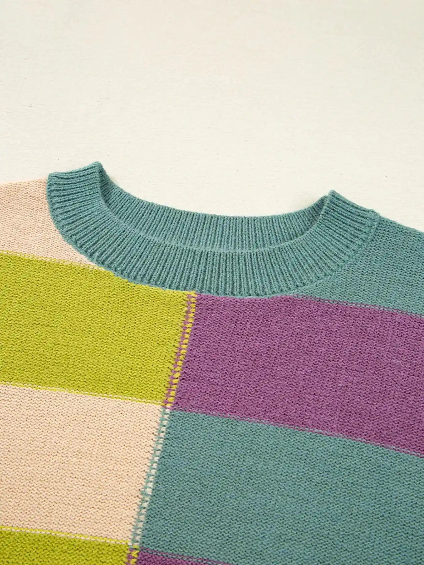 Stripe Drop Shoulder Ribbed Edge Sweater.
