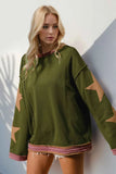 Double Take Star Patched Long Sleeve Sweatshirt.