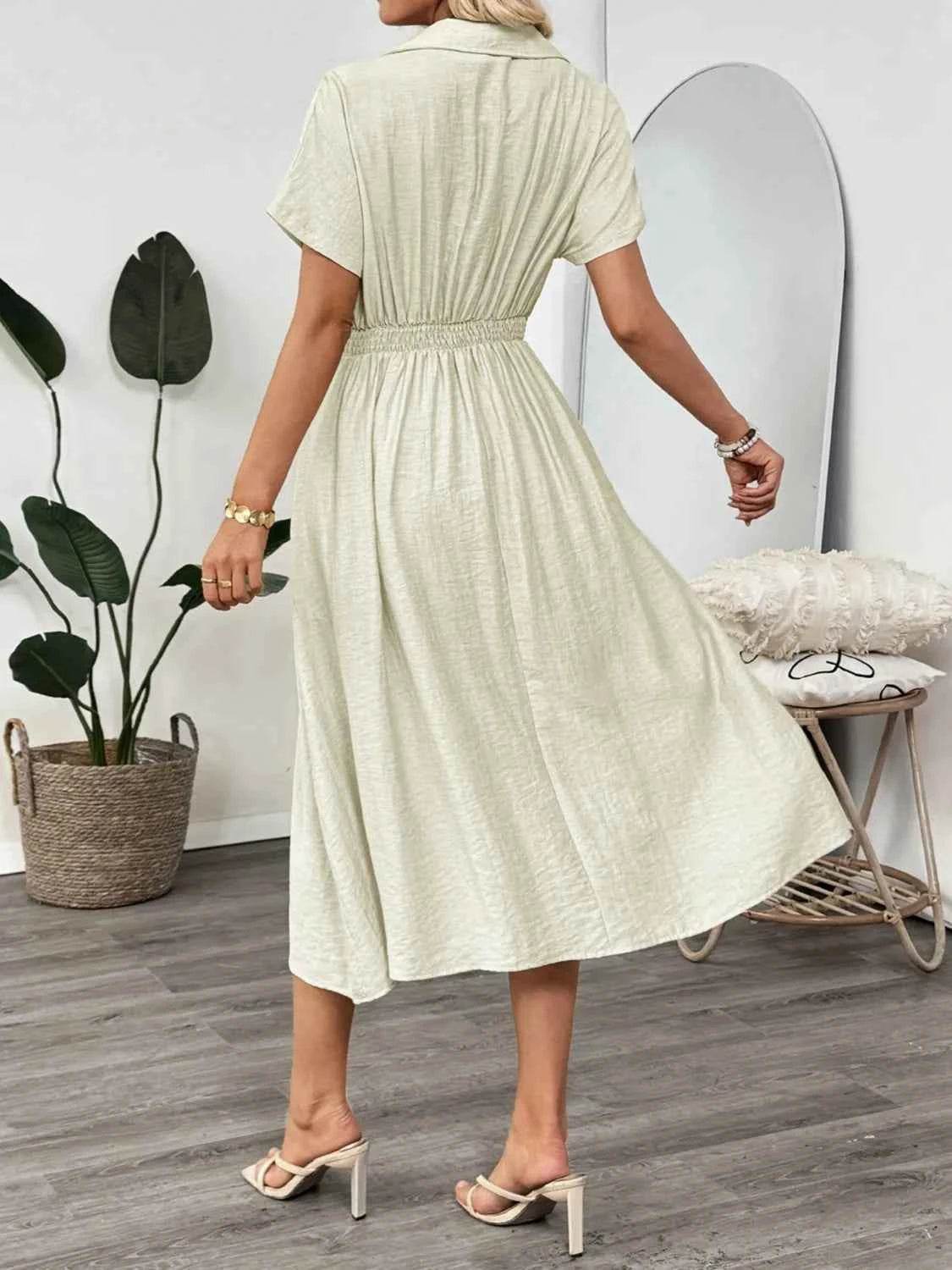Short Sleeve Midi Dress with Pockets.