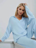 Johnny Collar Long Sleeve Top and Pants Sweater Set - EBYNN