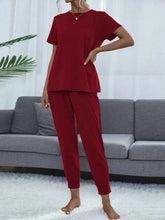 Shiny Round Neck Top & Pants Lounge Set.