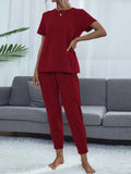 Shiny Round Neck Top & Pants Lounge Set.