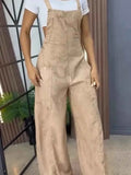 Plus Size Wide Leg Washed Denim Overalls.
