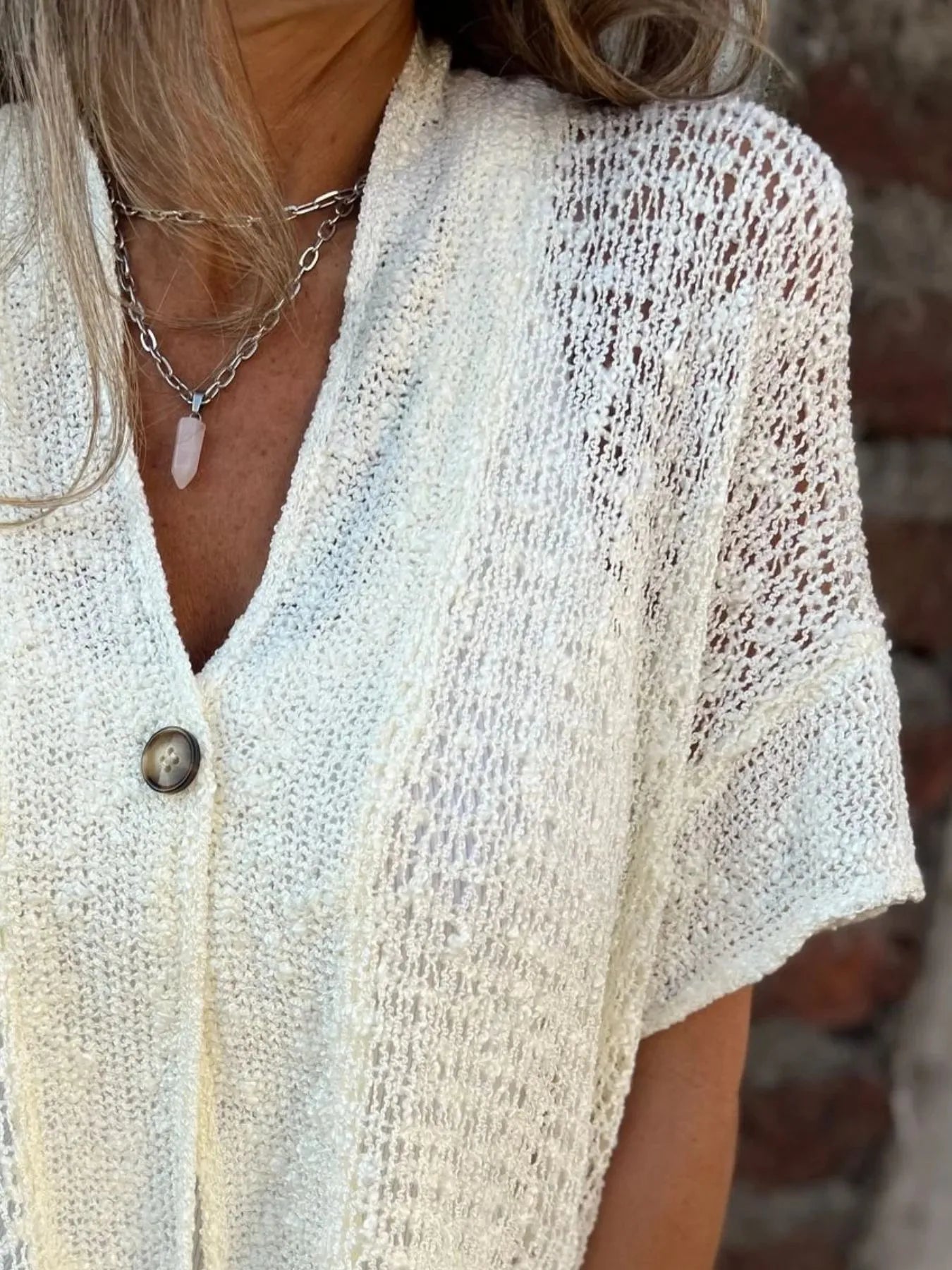 Plus Size One Button Openwork Cardigan.