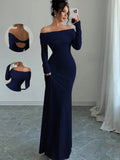 Off-Shoulder Long Sleeve Bodycon Maxi Dress.