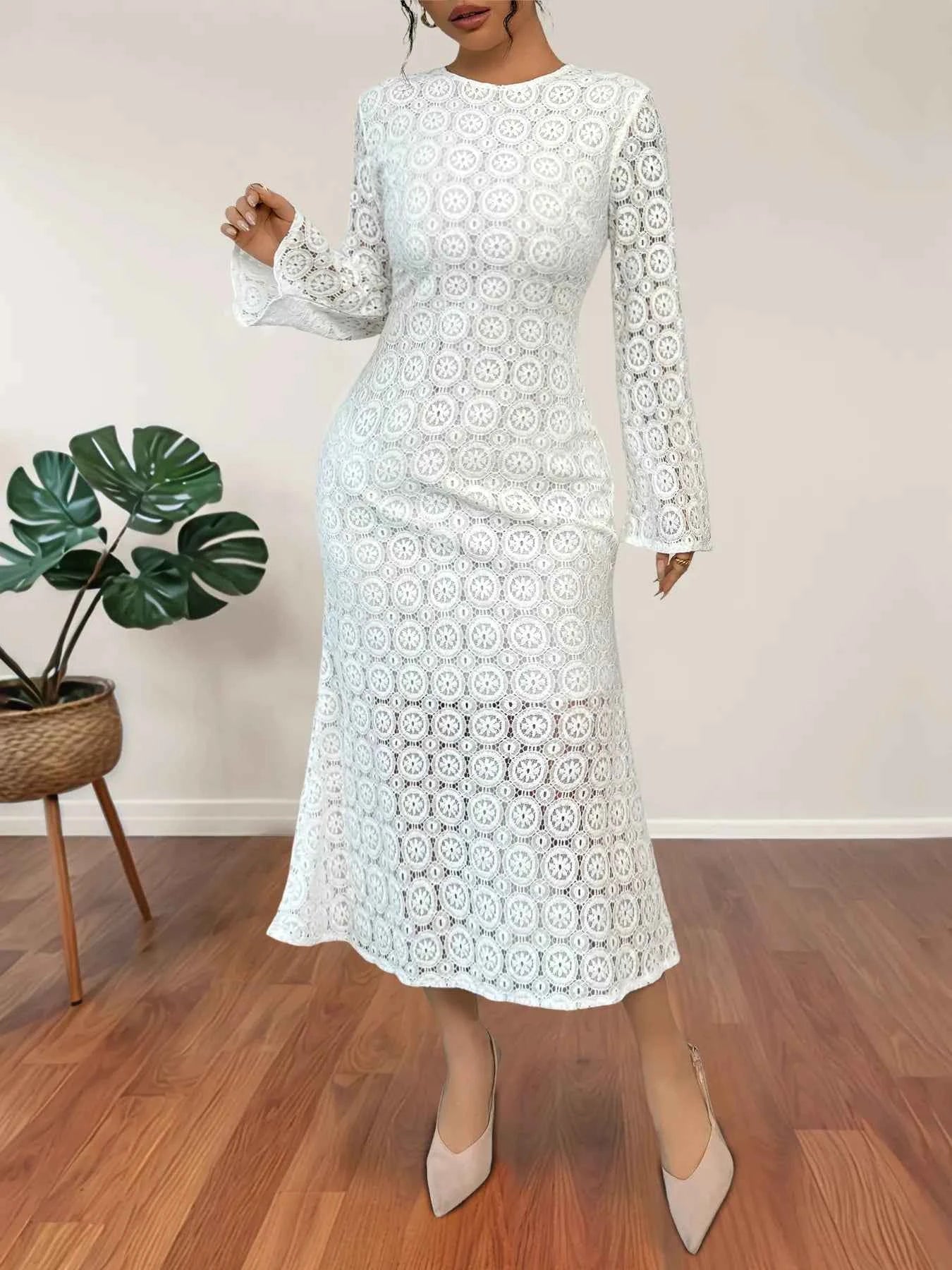 Lace Long Sleeve Midi Dress.