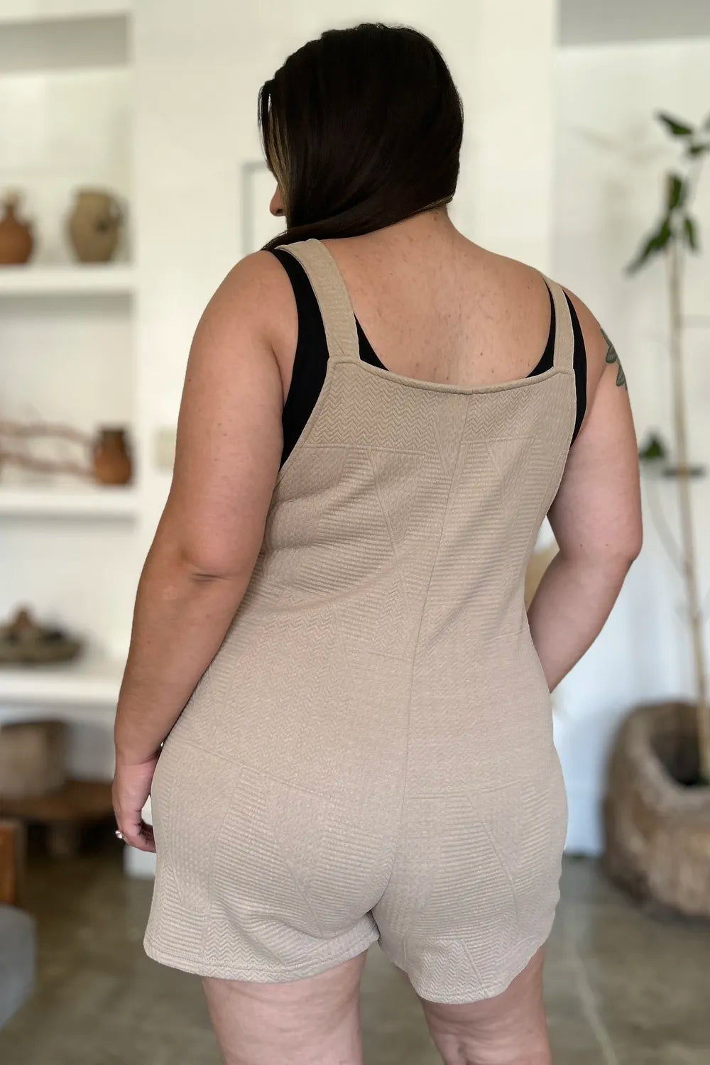 Double Take Full Size Texture Sleeveless Romper.