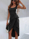Wrap Tank Midi Dress with Asymmetric Hem.