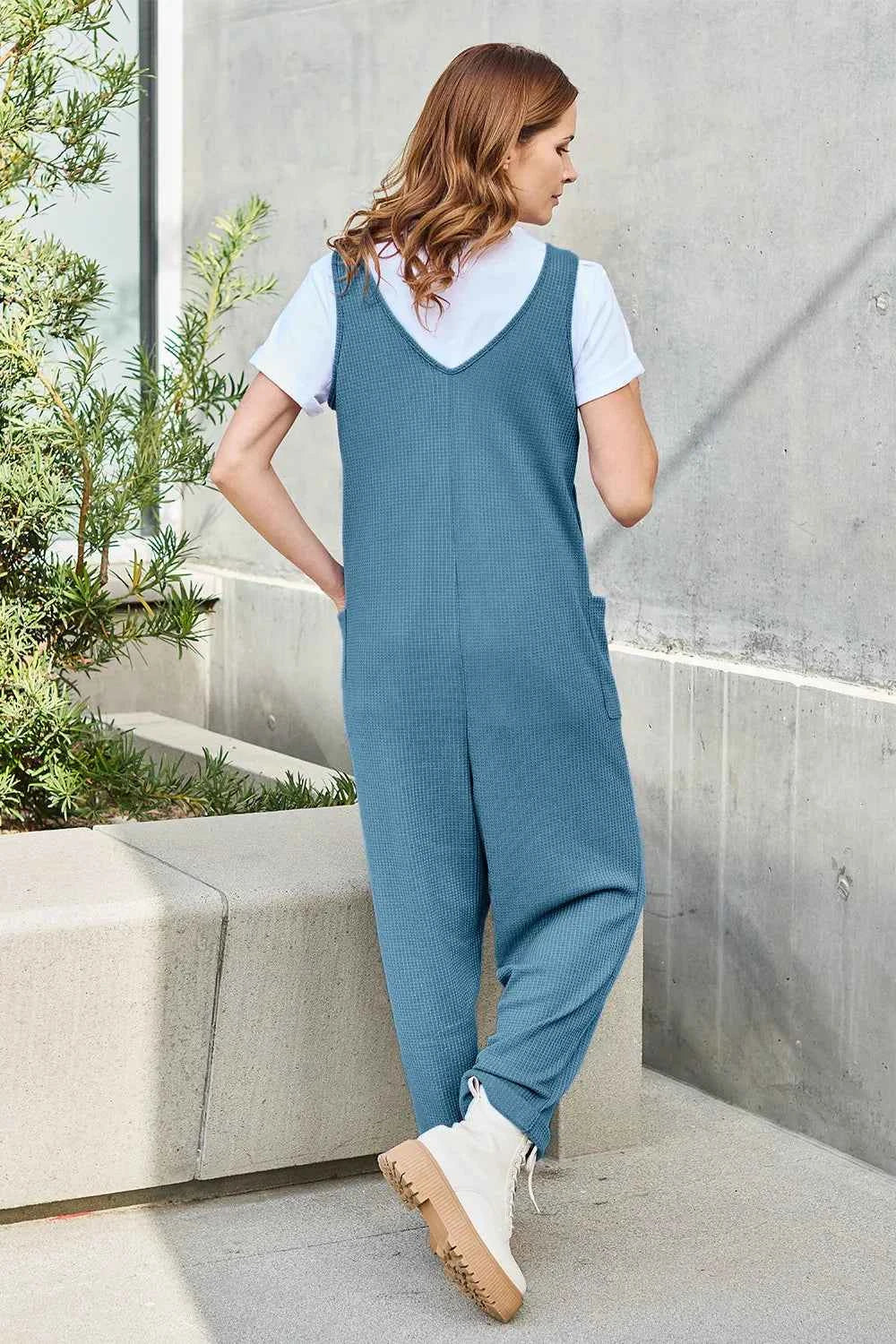 Double Take Full Size Sleeveless Straight Jumpsuit.