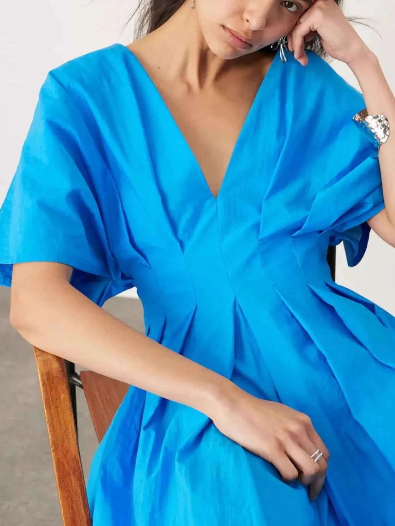 V-Neck Half Sleeve Midi Dress.