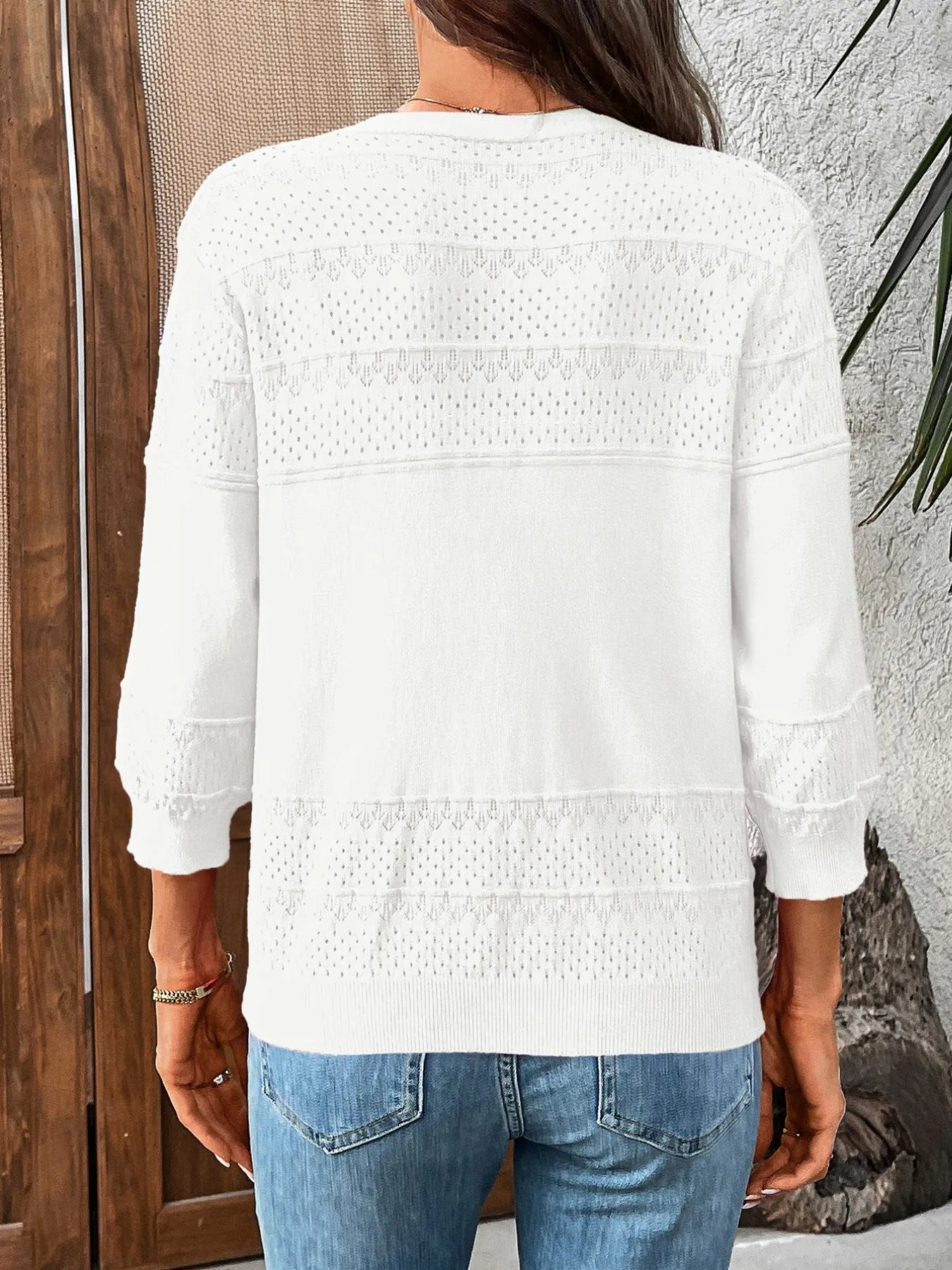 Textured Button-Front Cardigan with 3/4 Sleeves.