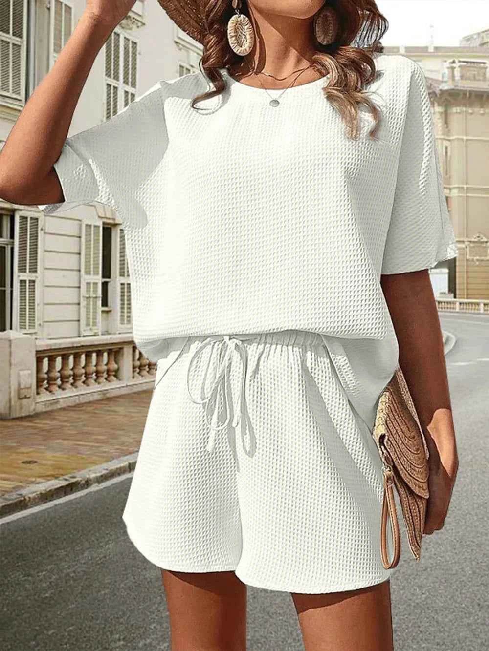 Waffle Knit Top and Shorts Set for Ultimate Comfort and Style - EBYNN
