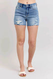 Judy Blue Plus Size High Waist Distressed Denim Shorts.