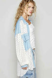 POL High-Low Denim Patchwork Lace Shirt.