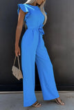Round Neck Cap Sleeve Jumpsuit.