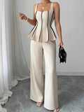 Contrast Piping Pants Set: Stylish Top and Wide Leg Pants Combo - EBYNN
