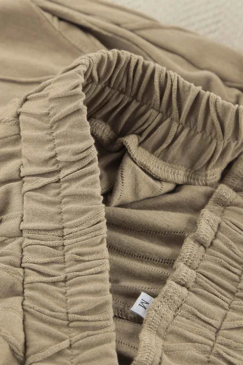 Texture Dropped Shoulder Long Sleeve Top and Pants Set.