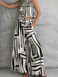 Geometric Print Sleeveless Top & Wide Leg Pants Set - EBYNN