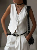 V-Neck Vest and Pants Two-Piece Blazer Set.